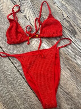 PacSun Red Textured Triangle Bikini Set